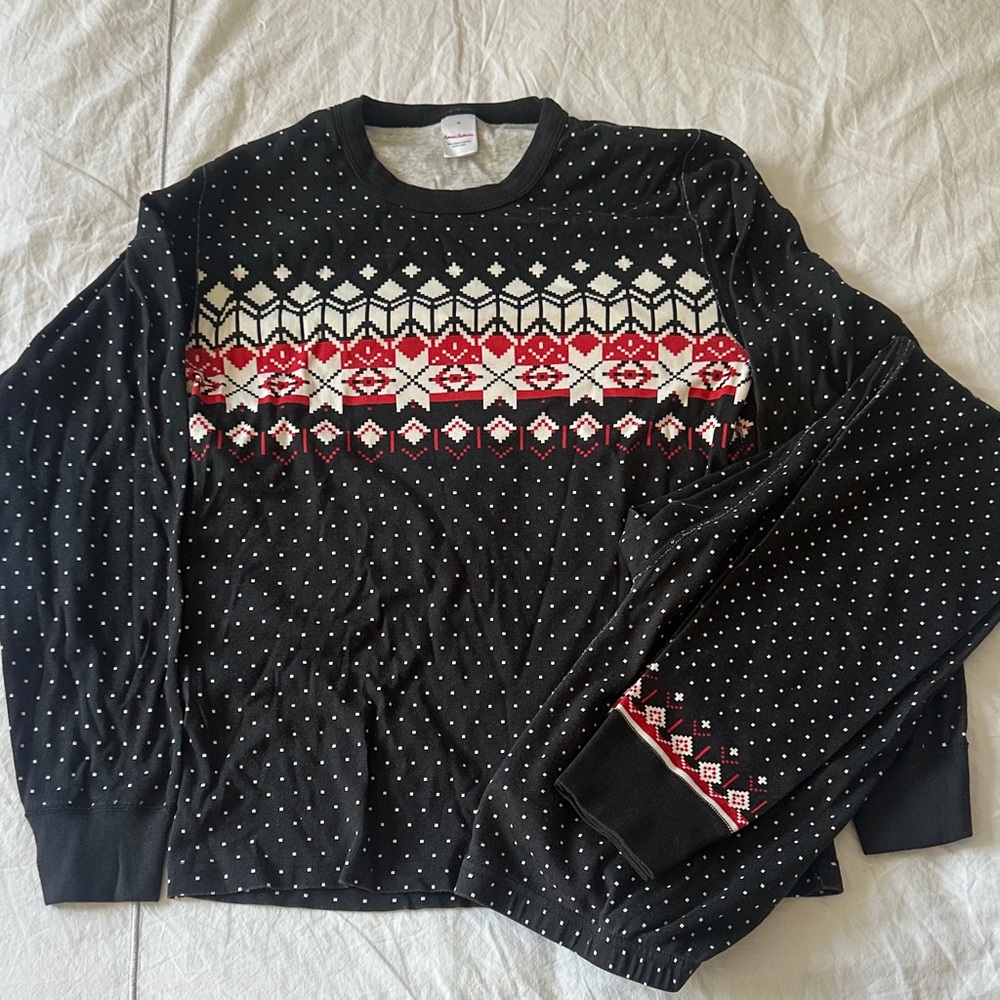 Hanna Andersson Men’s Nordic Pajama Set- Blue/Red Crewneck & Pants, Size M